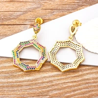 nidin luxury boho vintage geometric irregular polygon multicolor copper cz drop earrings for woman fashion dangle jewelry gift