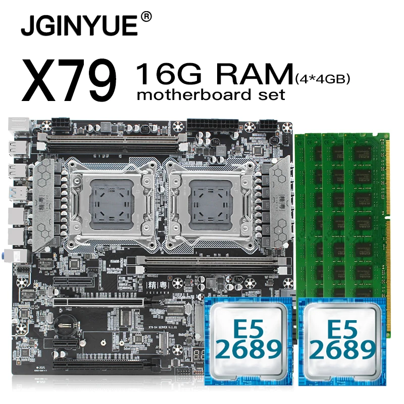 Bestellen JGINYUE X79 Dual CPU Motherboard LGA 2011 Set Kit Mit Xeon E5 2689*2 Prozessor Und DDR3 16GB(4*4GB) REG ECC Speicher X79-D4