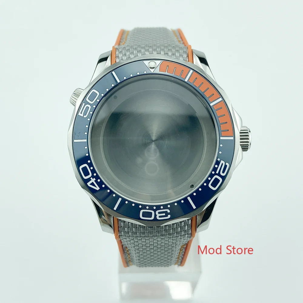 

20ATM 41mm Diver Blue 1/4 Orange Bezel Sea-Master Style Watch Case with Gray Strap Fit ETA2836 DG2813 Movement Sapphire Crystal
