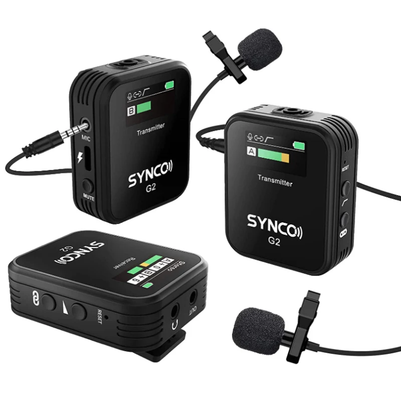 

SYNCO G2 A1/A2 конденсаторный микрофон Система беспроводной Lavalier микрофон для смартфона DSLR камера в реальном времени мониторинг 70 м передача