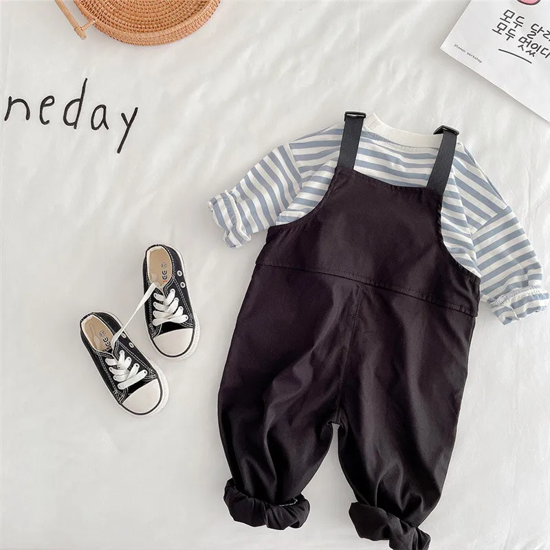 

Spring autumn baby girls solid color casual overalls 1-6 years children fashion pocket all-match suspenders trouser