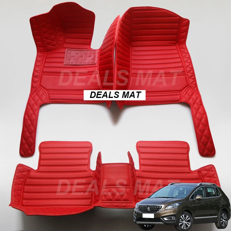

Luxury Leather 3D interior Parts Custom Car Mat With Pockets Floor Carpet Rugs For Peugeot 3008 2016 2015 2014 2013 accessories