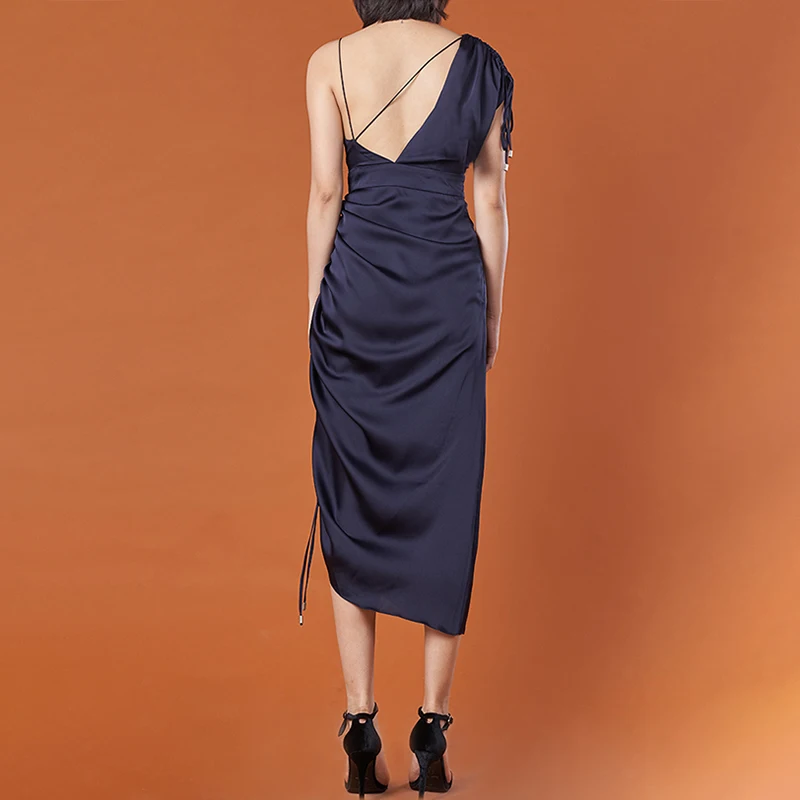 

SISPELL Drawstring Ruched For Female Dress V Neck Sleeveless High Waist Slimming Women's Elegant Dress 2020 Fashion Tide