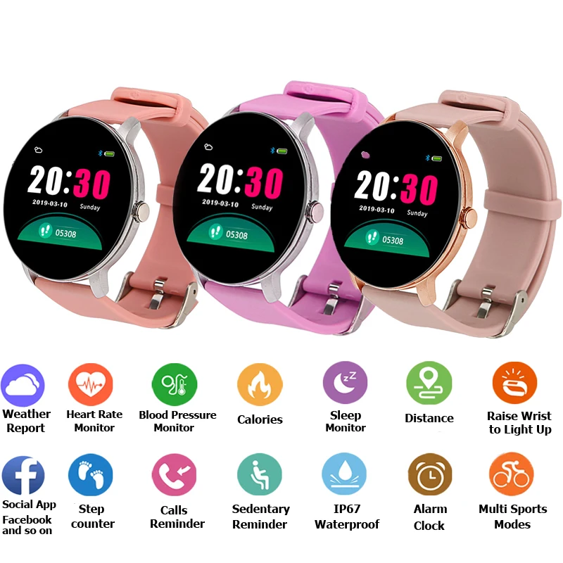 

Women 2019 New Smart Watch Gift outdoor Sport Weather Report Calls Reminder Heart Rate Blood Pressure IP67 Fitness Tracker Clock