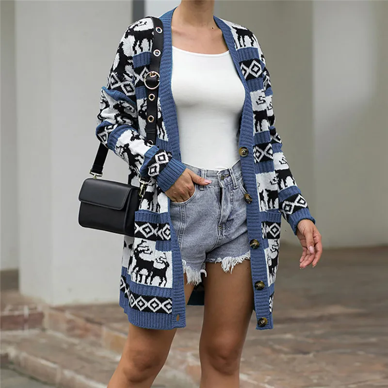 Женский кардиган Рождественский свитер зимняя повседневная верхняя одежда с