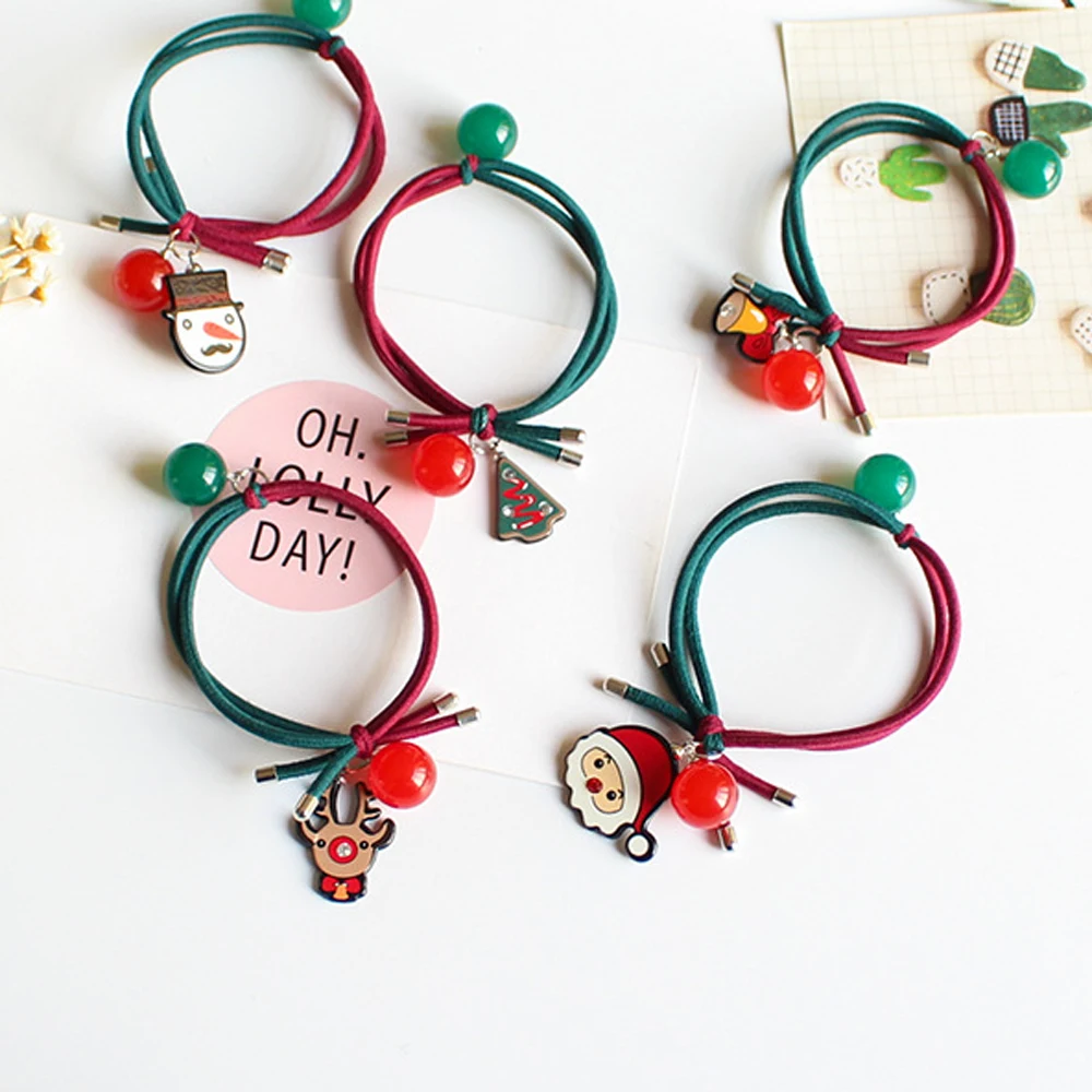 

Women Hair Accessories Cartoon Hair Rope Santa Elk Knotted Hair Ring Lovely Elastic Headband Ponytail for Girls Tiara