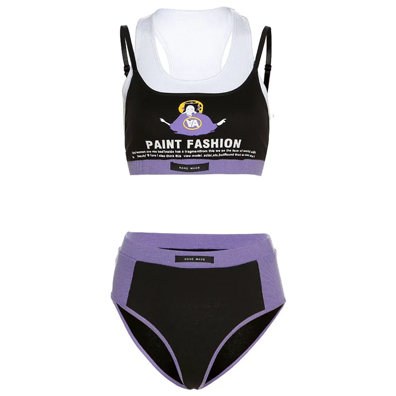 

Honviey femme lingerie set high waist panty lingerie plus size contrast color cropped camisole shorts two-piece women set