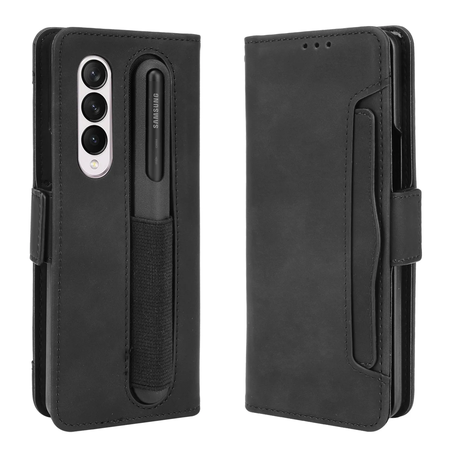 Leather Case For Samsung Galaxy Z Fold 4 3 Fold4 Fold3 With Pen Slot Card Solt Holder Phone Bag Magnetic Flip Book Wallet Cover