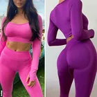 2022 бесшовный комплект для йоги с длинным рукавом, воспламеняющийся глубокий Топ, женские леггинсы для тренировок, тренировочные костюмы для тренажерного зала, спортивные наряды Su