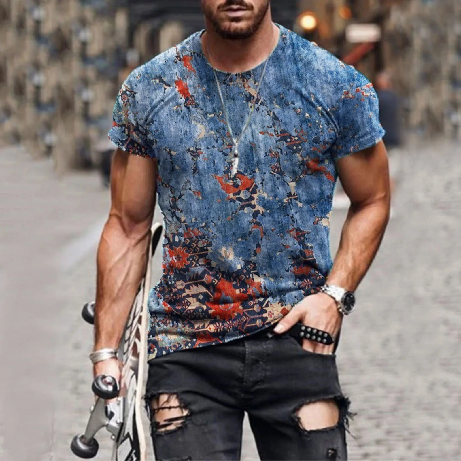 Summer Mens Oversized Vintage Short Sleeve T Shirts Fashion Harajuku Ethnic 3d Printed O Collared Tshirts Camiseta Mujer