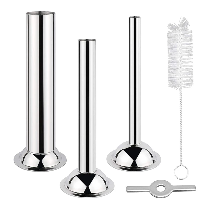 

3 Sizes Stainless Steel Sausage Stuffer Tubes with Sausage Stuffer Ring and Cleaning Brush for Meat Grinder