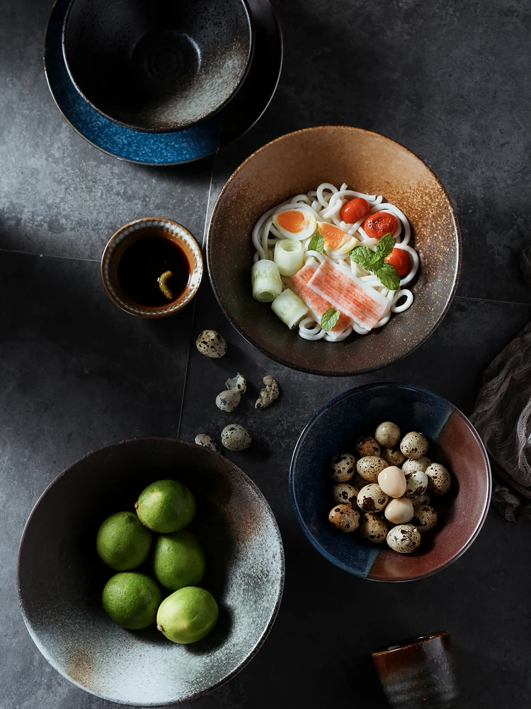

Tableware Ceramic Noddle Bowl Household Large Retro Rain-Hat Shaped Bowl Ramen Bowl Noodle Shop Dedicated Earthenware Bowl