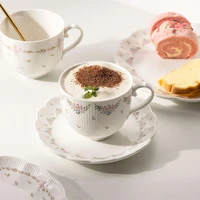 250ml european style flower teacup bone china rose flower ceramic coffee cup retro afternoon tea couple breakfast cup saucer set