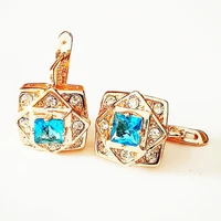 fashion 2022 women earring square blue cubic zircon jewelry trendy pendientes largos decoration