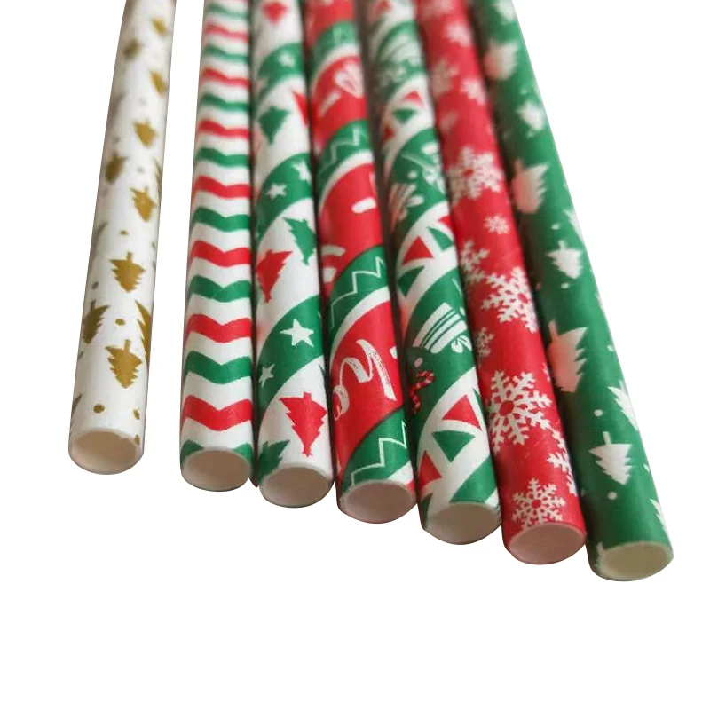 

Disposable Christmas Supplies Banquet Paper Straws Merry Christmas Decorations Christmas Paper Straws Snowflake Straws