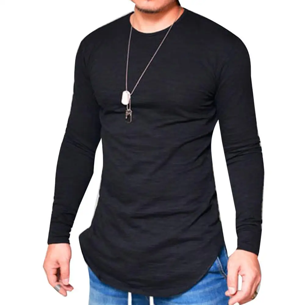 

Dropshipping Men Autumn Solid Color O Neck Long Sleeve Cotton Thin T-shirt Bottoming Top