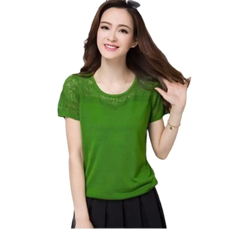Женская свободная футболка с коротким рукавом трикотажная Однотонная большого