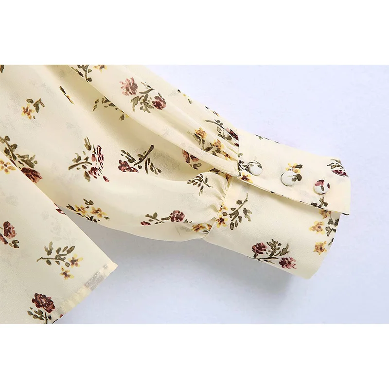 

2021 New Spring Women Chiffon Tops Print Long Sleeves V-Neck Shirt Chic Lady Fashion Casual Women Clothes