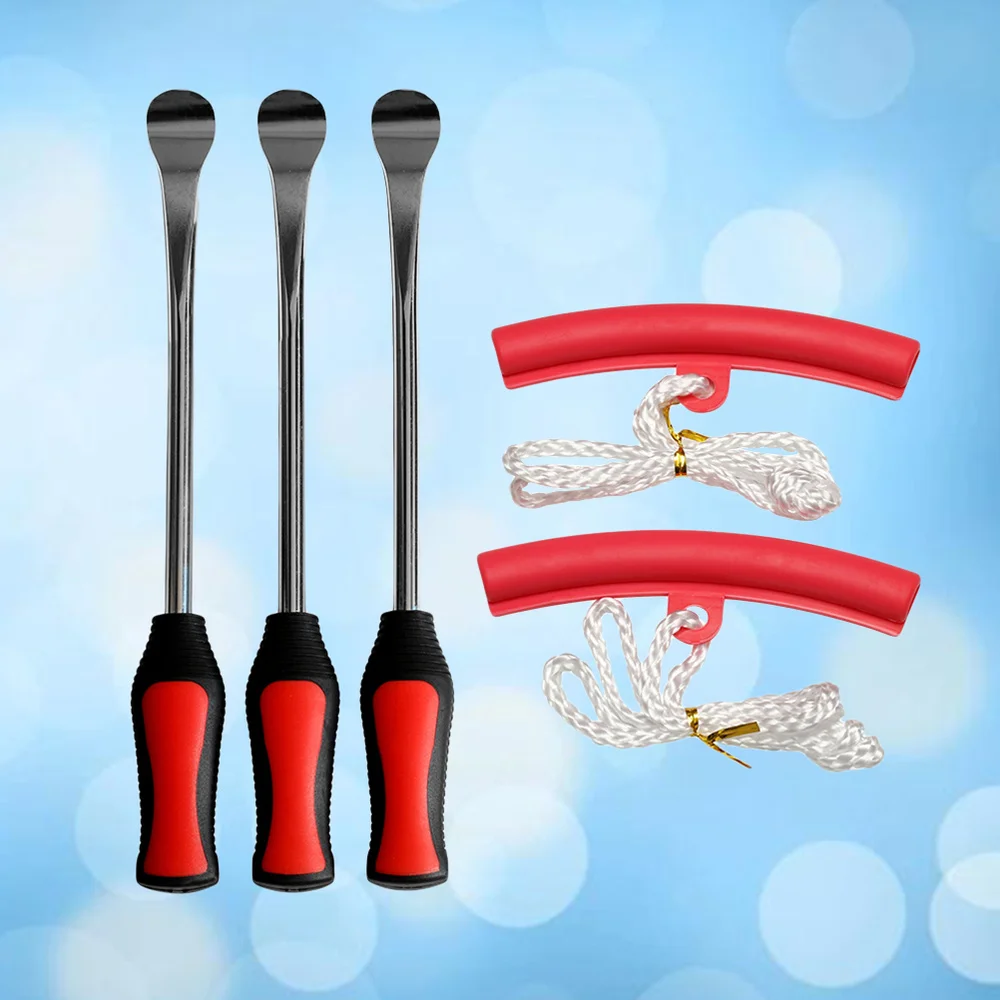 

5 in 1 Tire Changing Set Tire Spoon Lever Tools Rim Protector Sheaths (Red)