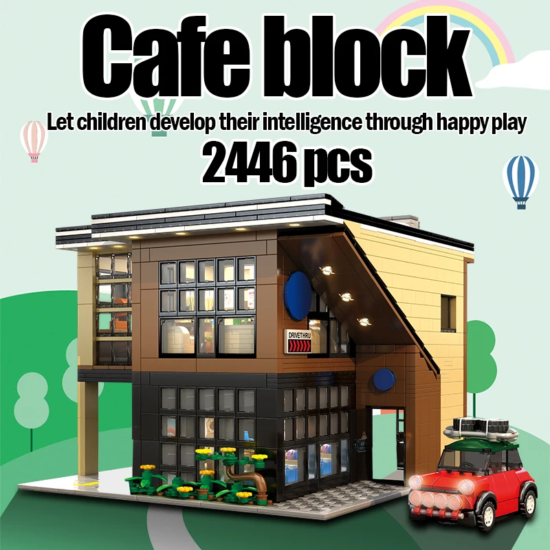 

City Street View LED Coffee House Architecture Building Blocks Creator Restaurant Shop Friends Figures Bricks Toys For Children