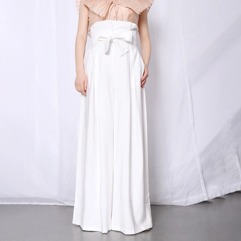 Брюки женские широкие с завышенной талией бандажные Длинные свободные штаны