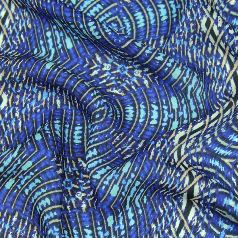 Элегантный синий геометрический дизайн чистый шелк крепдешин 16 мам SCDC1035|Ткань| |