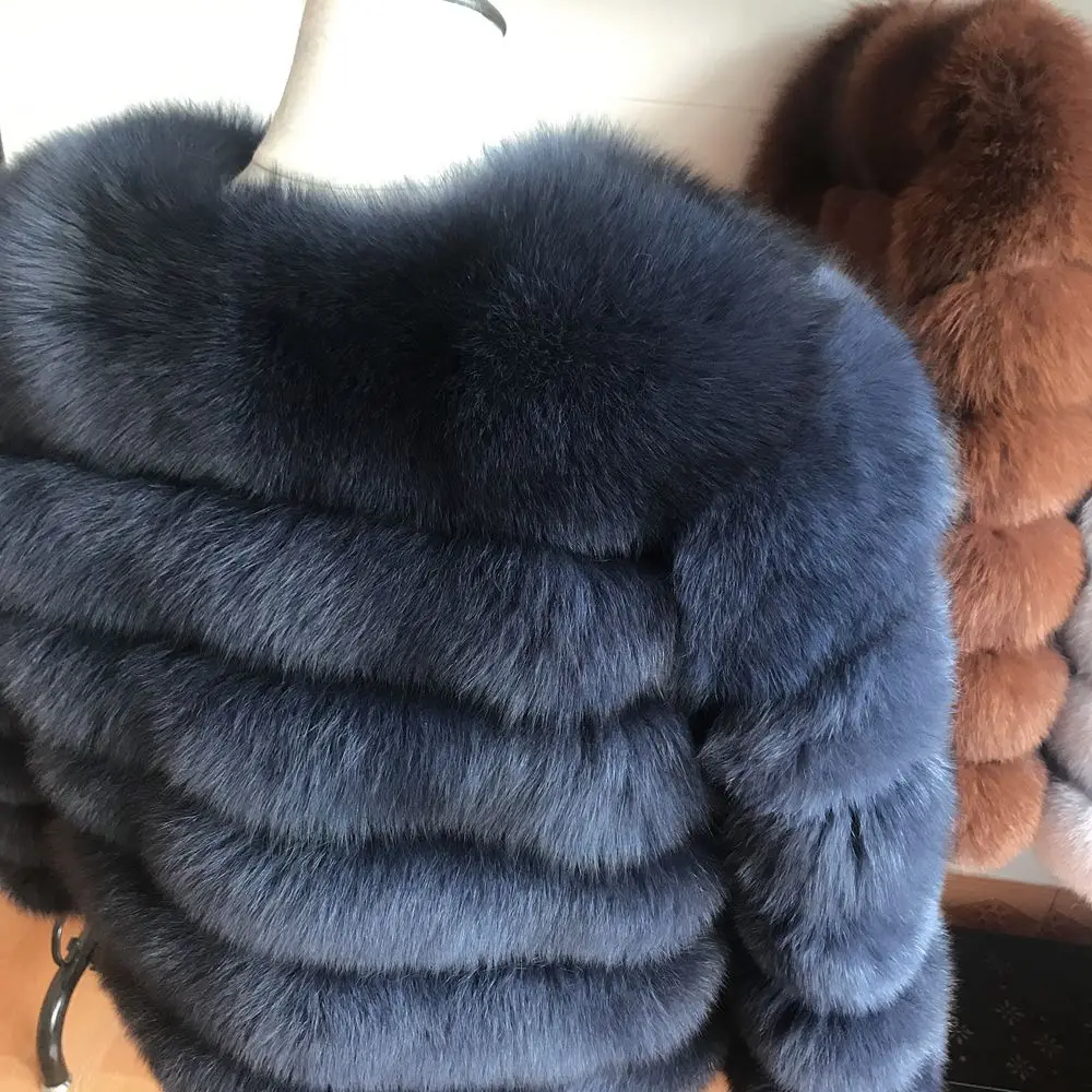 NEW 50CM Women Warm Real Fox Fur Coat Short Slim Winter Genuine Fur Jacket Fashion Outwear Luxury Natural Fox Fur Coat For