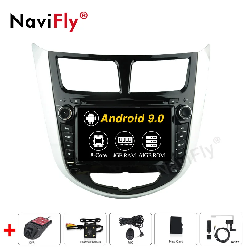 NaviFly Android 9,0 Восьмиядерный автомобильный dvd-плеер для HYUNDAI VERNA/ACCENT/SOLARIS 2011-2012 Автомобильный мультимедийный радио Поддержка DVR wifi - Цвет: 64G camera DVR DAB