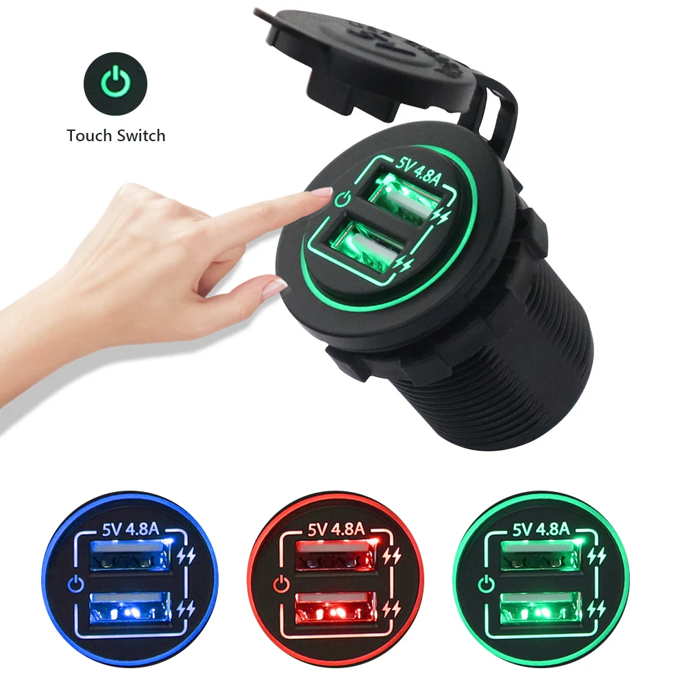 

Розетка зарядная Водонепроницаемая с двумя USB-портами, 4,8 А, 12-24 В