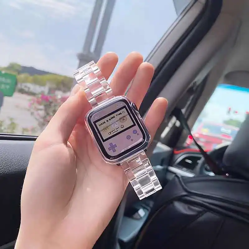 Resin strap for apple watch band 44mm 40mm 42mm 38mm correa transparent watchband for iwatch 6 se series 5 4 3 2 1 loop bracelet