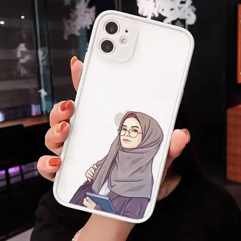 

cartoon hijab muslim Girl Phone Case Matte Transparent for iPhone 7 8 11 12 s mini pro X XS XR MAX Plus cover funda