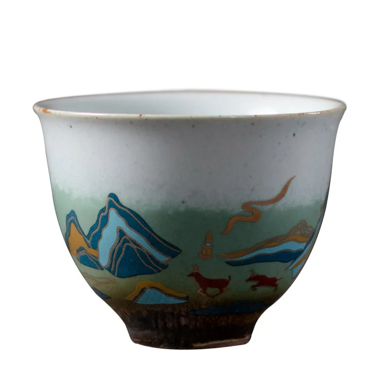 Каменная чашка для чая Huancai с зеленой глазурью маленькая керамическая в стиле