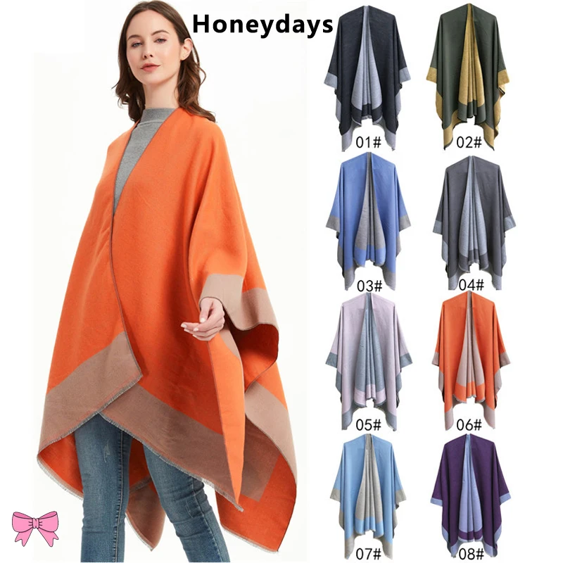 

Классическая однотонная дизайнерская хлопковая шаль с разрезом, зимний теплый шарф, шали с кондиционированием воздуха, плотное одеяло, сва...