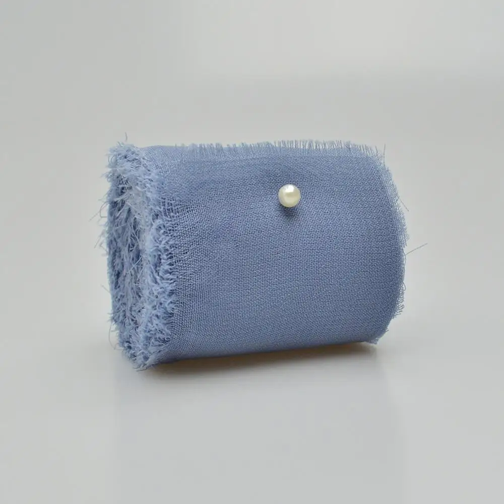 4 5 см х м пыльно-синяя потертая шифоновая шелковая лента ручной работы с бахромой