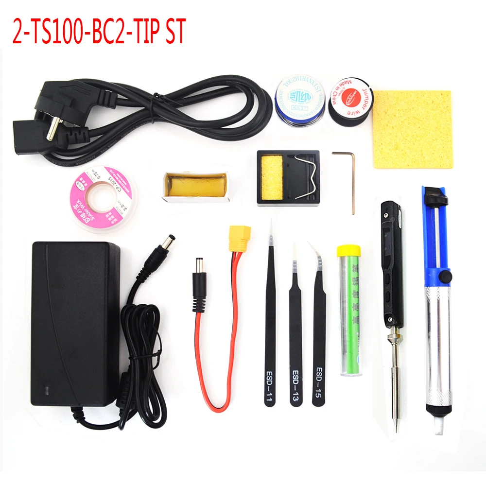 TS100-BC2-TIP ST TS100 65 Вт 240 В мини электрический утюжок набор инструментов цифровой OLED дисплей регулируемая температура и сварка источник питания - Цвет: TS100-BC2-TIP ST