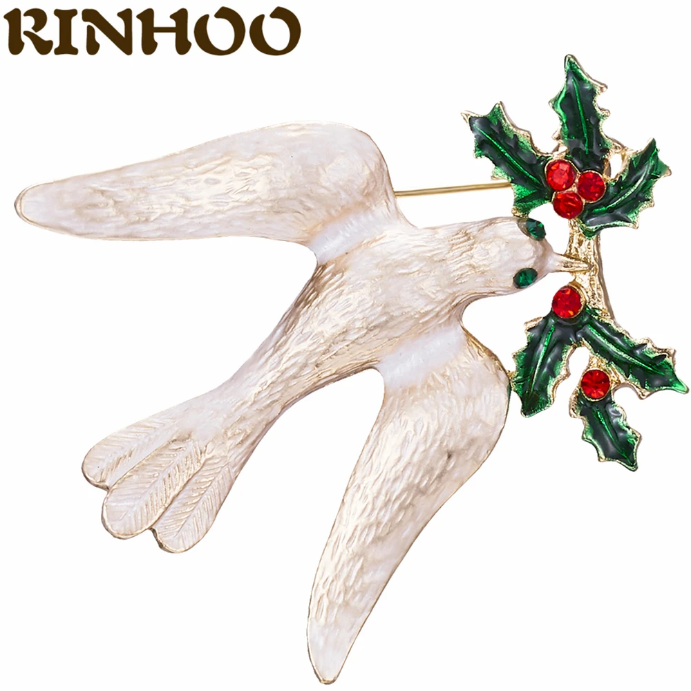 

RINHOO Bird Holding Leaves White Enamel Brooches For Women Men Unisex Birds Animal Party Office Brooch Pins Gifts Wholesale