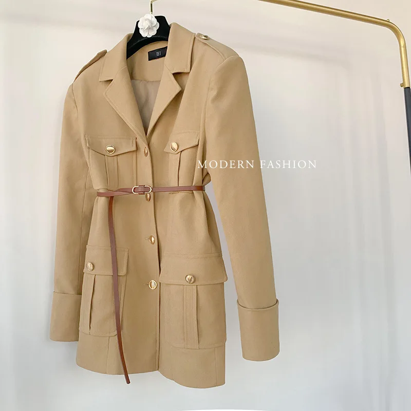 

Small Suit Jacket Female Thick 2021 Autumn/winter Korean Wind Small Khaki Color Net Red Fried Street Port Wind Suit