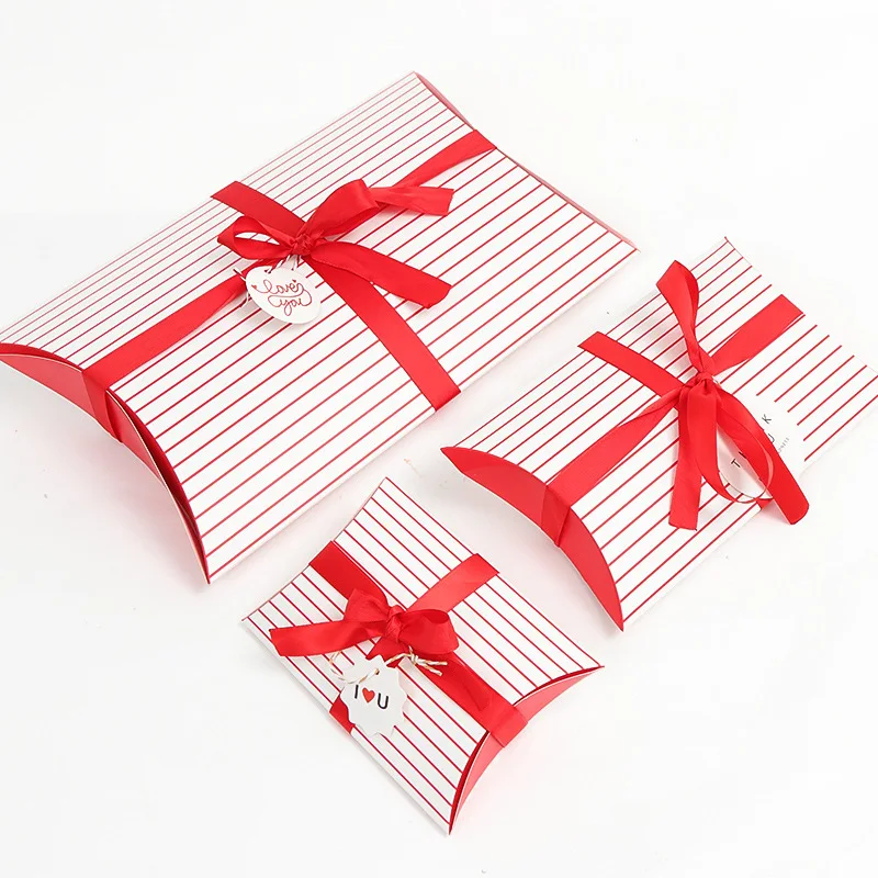 20 шт./лот новая коробка для подушек в полоску с бантом Подарочный пакет из