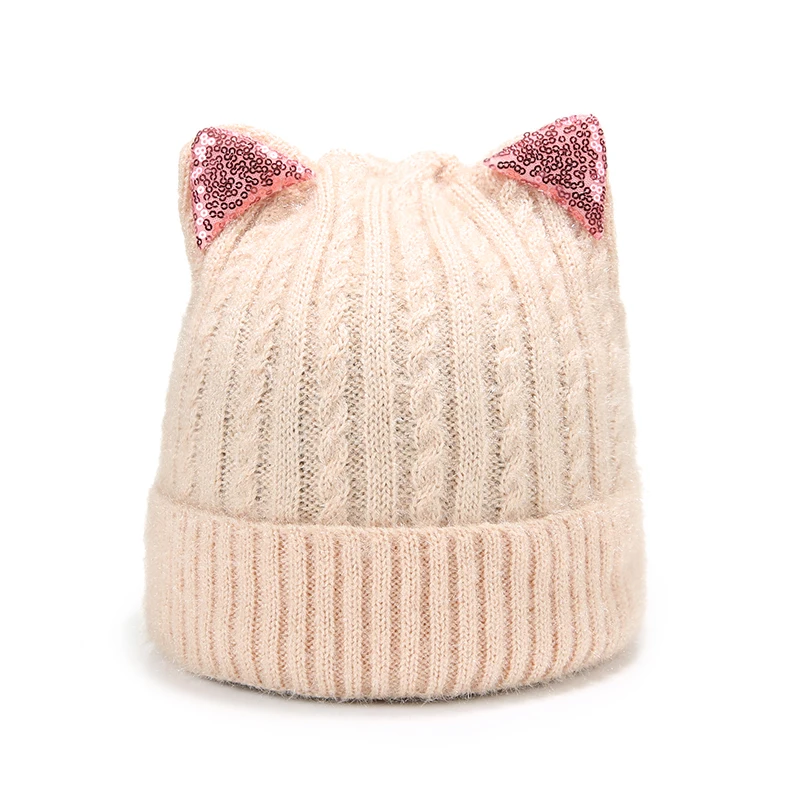 Новая зимняя хлопковая вязаная шапка с милыми родители и сыновья милые кошачьи