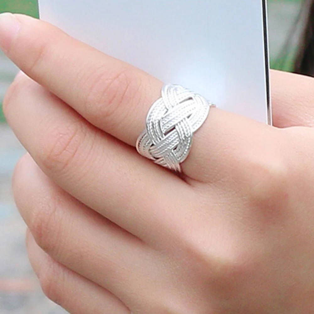 Модные кольца процесс серебристого цвета ювелирные изделия тканый пояс сетки