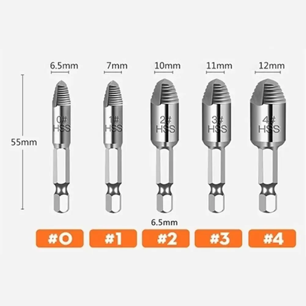

5Pc/Set Damaged Screw Extractor Drill Bit Extractor Speed Drill Extractor Set Stud Remover Broken Accessories Bolt Bolt Too H3D5