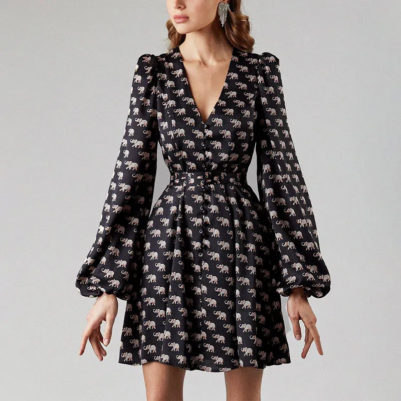 Платье женское атласное с длинным рукавом модный однотонный элегантный