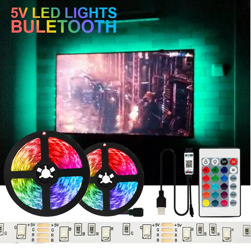 

Светодиодная лента 5 в RGB светодиодные фонари Bluetooth неоновая лента гибкая лента диод ИК 3Key управление USB ПК ТВ ПОДСВЕТКА 2835DC лента