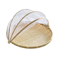 woven tent basket food serving tray fruit vegetable bread cover storage container dust proof picnic mesh net cover multisize