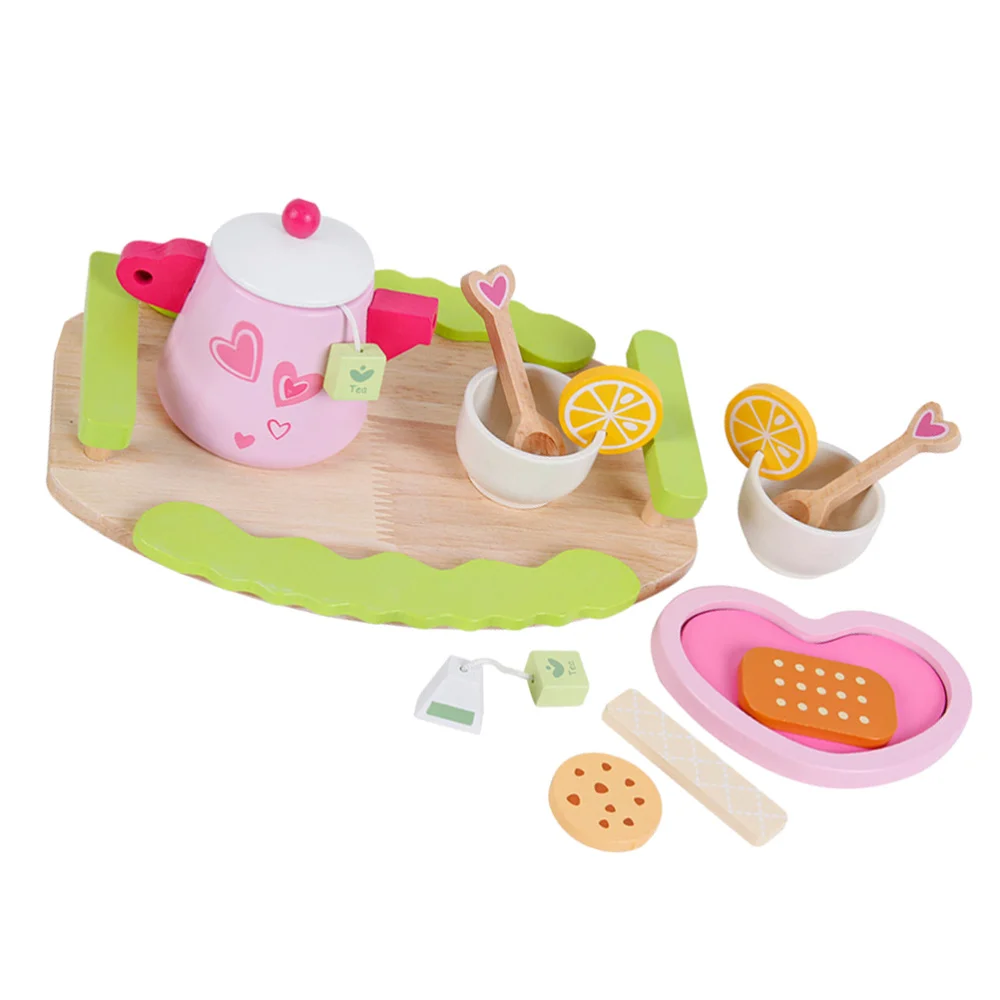 

1 Set Role Small Play Props Wooden Tea Service Kitchen Cosplay Educational Cook Tea Pot Cups Plate Set Simulation Model Supp