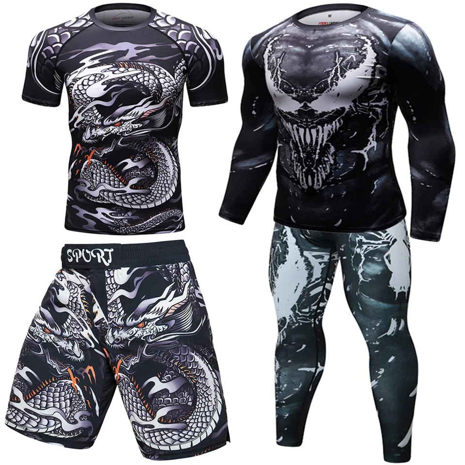 

2021Rashguard ММА футболки + брюки змеиная сыпь спортивный костюм для фитнеса боксерские трикотажные изделия Муай Тай ММА одежда кикбоксинг спорт...