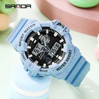 sanda women trend sports watch new womens quartz watch luminous digital dual display chronograph 50m waterproof watches 3038