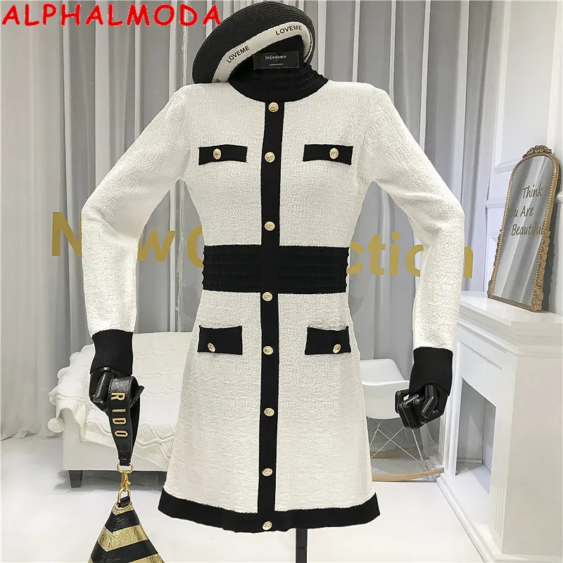 Женское Короткое трикотажное платье ALPHALMODA винтажное мини контрастных цветов на