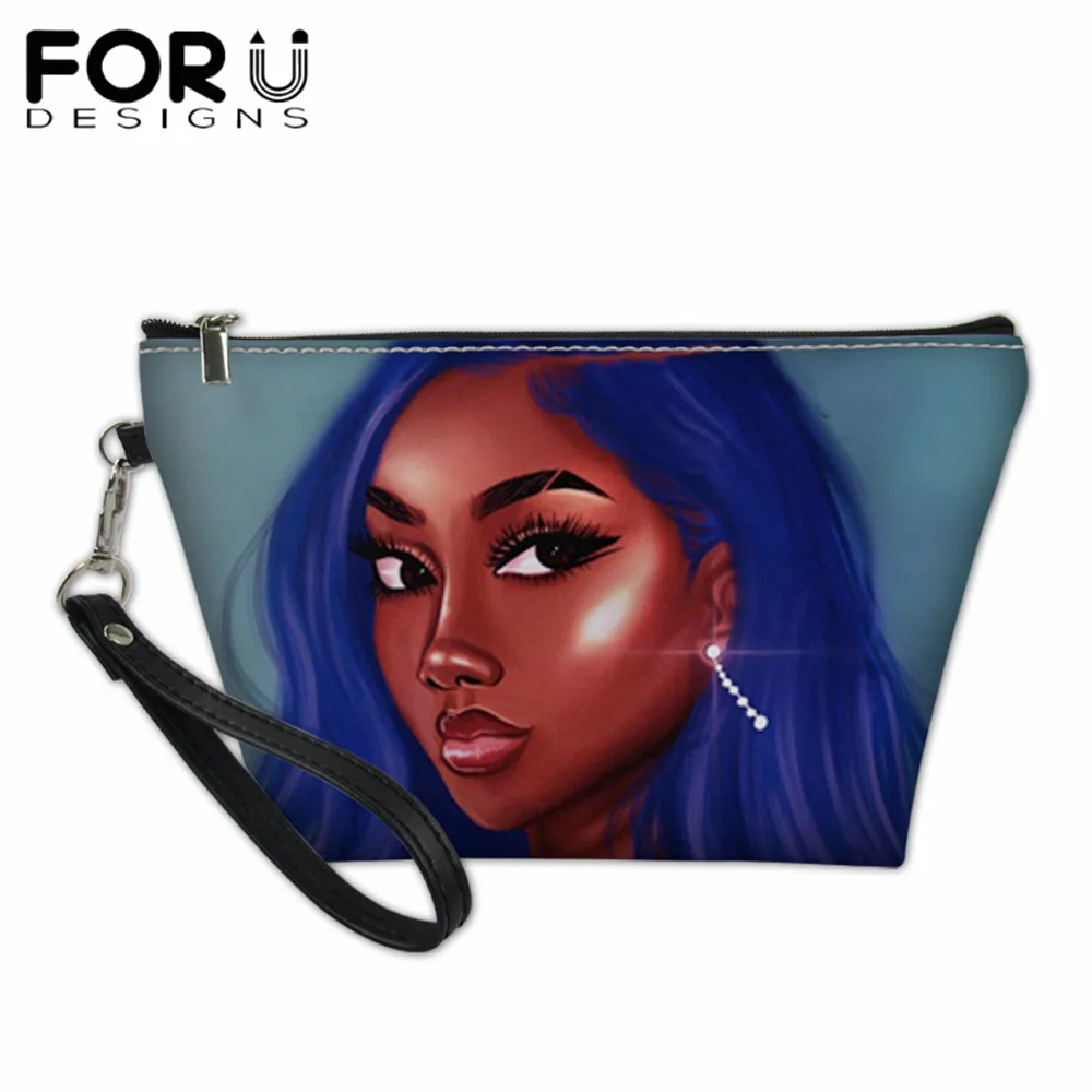 

FORUDESIGNS Cute Africa Girl Cosmetic Cases Fashion Afro Ladies Makeup Bag Teenager Bubble Girls Women Cosmetic Bag for Make Up