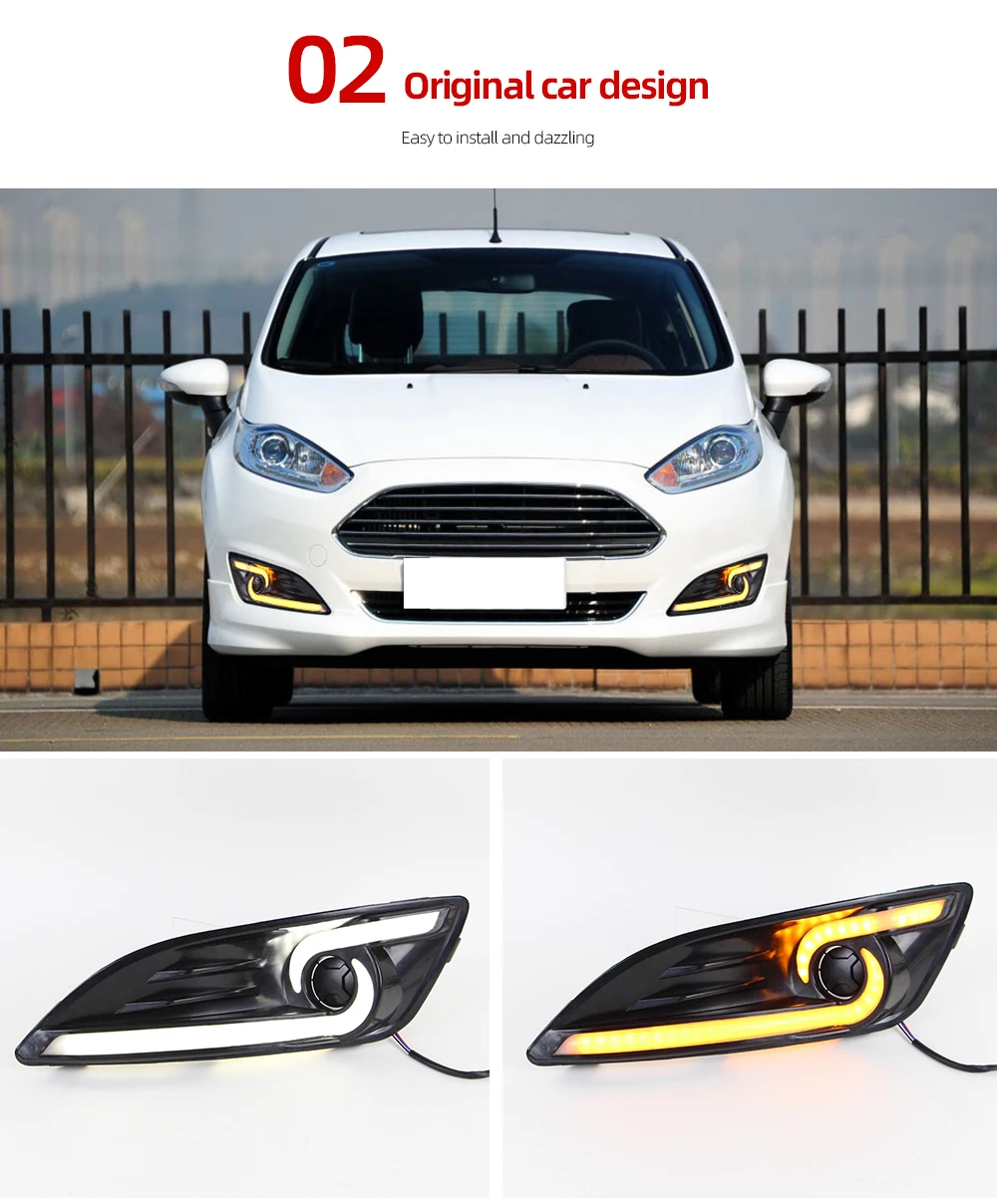 CSCSNL 1 пара для Ford Fiesta 2013 Светодиодный дневной ходовой свет светодиодный DRL противотуманная фара крышка желтый поворотные сигнальные огни